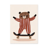 Skateboarding Bear Kids Wall Art – Cute Nursery Skateboard Print
