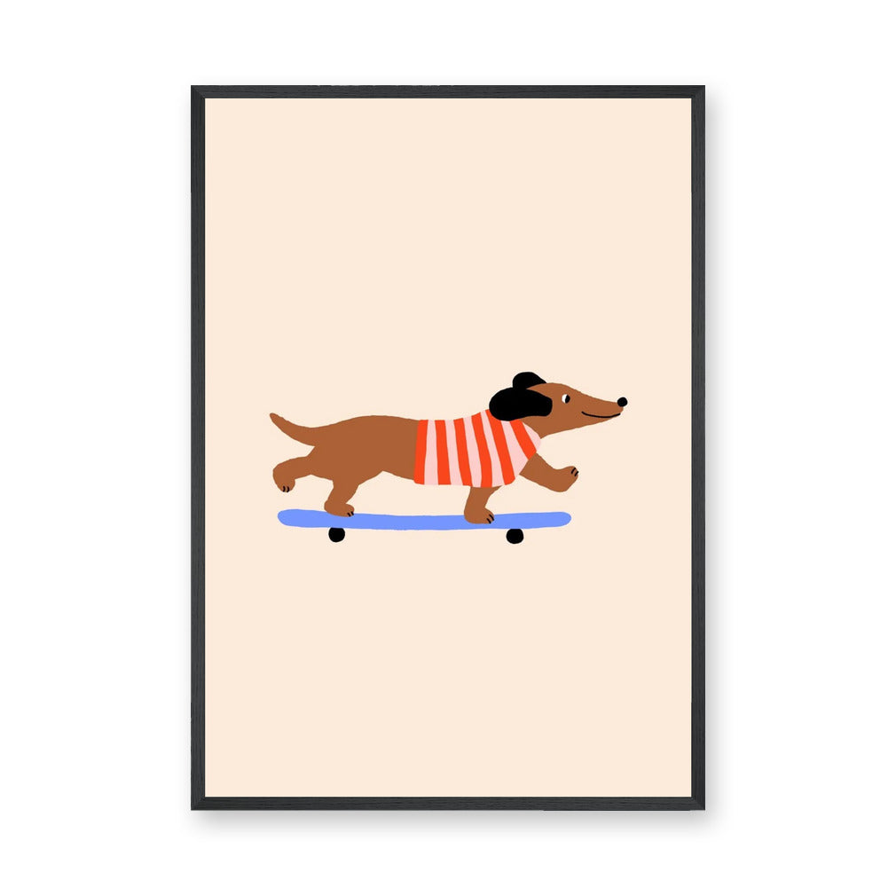 Skateboarding Dachshund Kids Wall Art – Playful Modern Dog Print