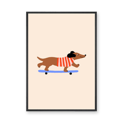 Skateboarding Dachshund Kids Wall Art – Playful Modern Dog Print