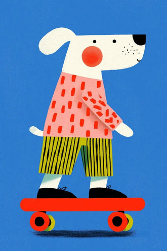 Skateboarding Dog Kids Pop Art Wall Art – Colorful Blue Skate Print