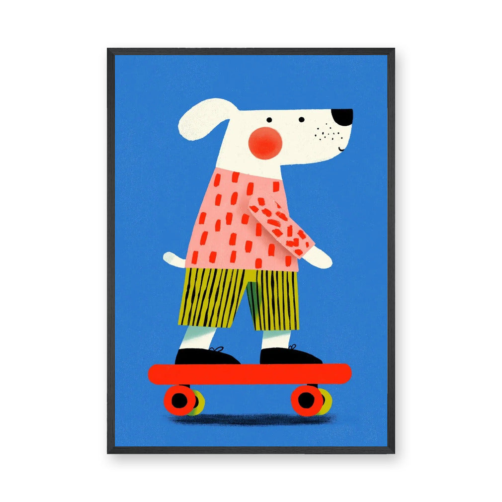 Skateboarding Dog Kids Pop Art Wall Art – Colorful Blue Skate Print