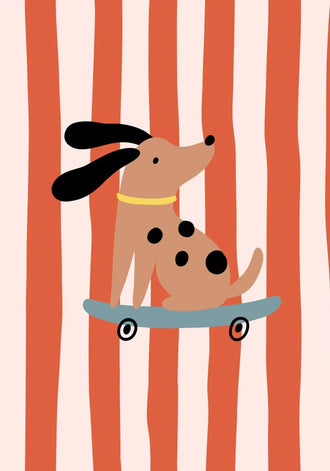 Skateboarding Dog Kids Wall Art – Playful Retro Animal Print