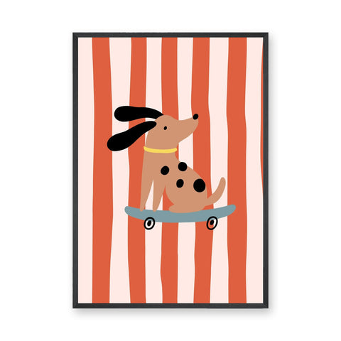 Skateboarding Dog Kids Wall Art – Playful Retro Animal Print