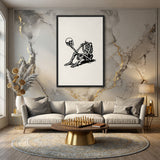 Skeleton Holding Skull Line Art Wall Art – Cream Surreal Skull Illustration