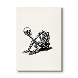 Skeleton Holding Skull Line Art Wall Art – Cream Surreal Skull Illustration