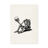 Skeleton Holding Skull Line Art Wall Art – Cream Surreal Skull Illustration