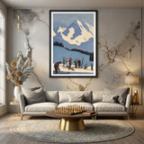 Ski Mountain Vintage Wall Art – Retro Snowy Slope With Evergreen Trees