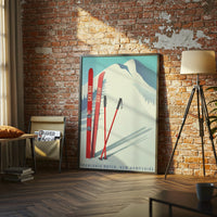 Ski NH Franconia Notch Retro Skiing Wall Poster, New Hampshire Wall Poster