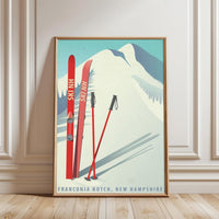 Ski NH Franconia Notch Retro Skiing Wall Poster, New Hampshire Wall Poster