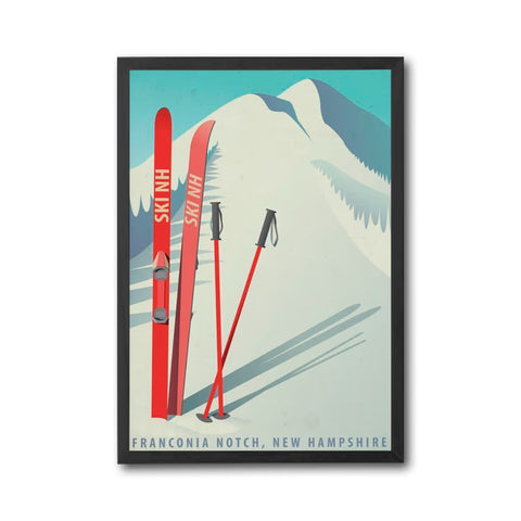 Ski NH Franconia Notch Retro Skiing Wall Poster, New Hampshire Wall Poster