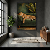 Sleeping Cheetah Eclectic Wall Art – Green Sofa Botanical Print