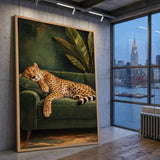 Sleeping Cheetah Eclectic Wall Art – Green Sofa Botanical Print