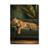 Sleeping Cheetah Eclectic Wall Art – Green Sofa Botanical Print