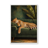 Sleeping Cheetah Eclectic Wall Art – Green Sofa Botanical Print