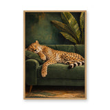Sleeping Cheetah Eclectic Wall Art – Green Sofa Botanical Print