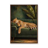Sleeping Cheetah Eclectic Wall Art – Green Sofa Botanical Print