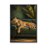 Sleeping Cheetah Eclectic Wall Art – Green Sofa Botanical Print