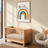 Sleepy Boho Rainbow Kids Wall Art – Smiling Boho Rainbow with Colorful Rays