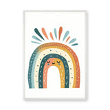 Sleepy Boho Rainbow Kids Wall Art – Smiling Boho Rainbow with Colorful Rays