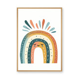 Sleepy Boho Rainbow Kids Wall Art – Smiling Boho Rainbow with Colorful Rays