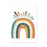 Sleepy Boho Rainbow Kids Wall Art – Smiling Boho Rainbow with Colorful Rays