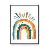 Sleepy Boho Rainbow Kids Wall Art – Smiling Boho Rainbow with Colorful Rays