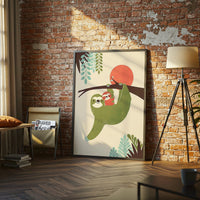 Sloth and Baby Aesthetic Home Art Print – Cute Animal Illustration Print