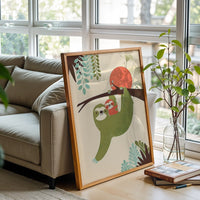 Sloth and Baby Aesthetic Home Art Print – Cute Animal Illustration Print