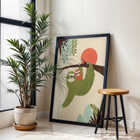 Sloth and Baby Aesthetic Home Art Print – Cute Animal Illustration Print