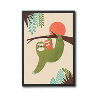 Sloth and Baby Aesthetic Home Art Print – Cute Animal Illustration Print