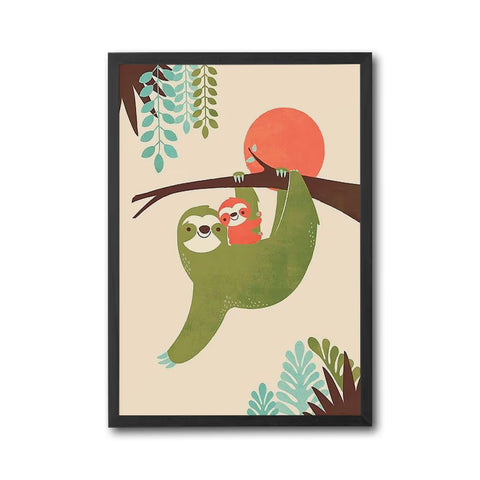 Sloth and Baby Aesthetic Home Art Print – Cute Animal Illustration Print