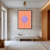 Smiley Face Pop Art Wall Art – Pink and Orange Striped Kids Print