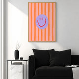 Smiley Face Pop Art Wall Art – Pink and Orange Striped Kids Print