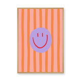 Smiley Face Pop Art Wall Art – Pink and Orange Striped Kids Print