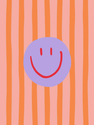 Smiley Face Pop Art Wall Art – Pink and Orange Striped Kids Print