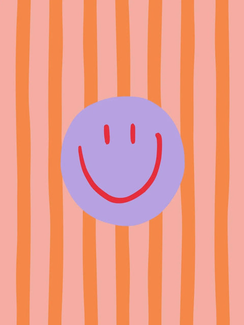Smiley Face Pop Art Wall Art – Pink and Orange Striped Kids Print