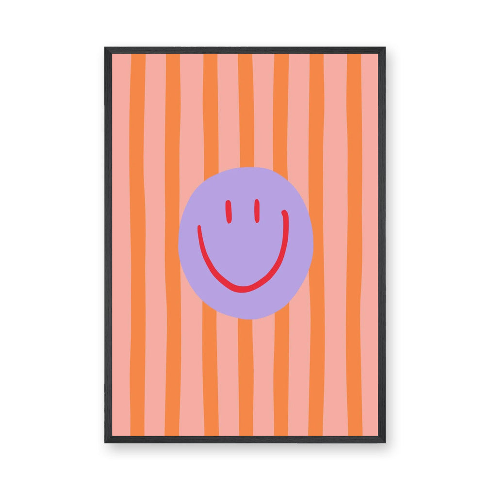 Smiley Face Pop Art Wall Art – Pink and Orange Striped Kids Print