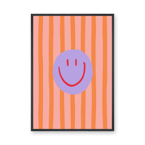 Smiley Face Pop Art Wall Art – Pink and Orange Striped Kids Print