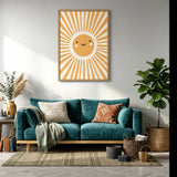 Smiling Sun Kids Nursery Wall Art – Orange Rays on Cream