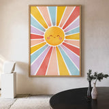 Smiling Sun Kids Wall Art – Colorful Pastel Rays for Nursery