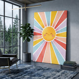 Smiling Sun Kids Wall Art – Colorful Pastel Rays for Nursery