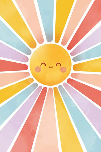 Smiling Sun Kids Wall Art – Colorful Pastel Rays for Nursery