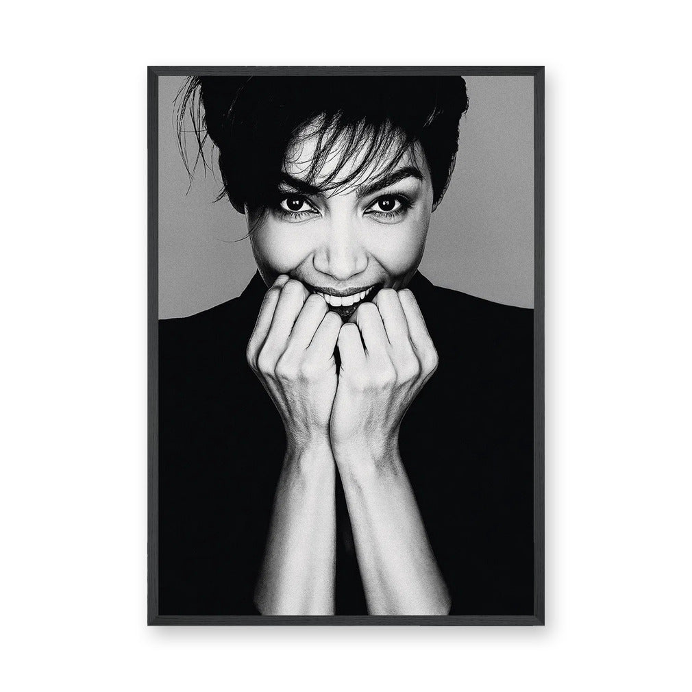 Smiling Woman Portrait Modern Wall Art – Black and White Photo Print