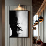 Smoking Portrait Modern Wall Art – Grainy Black and White Close-Up
