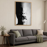 Smoking Portrait Modern Wall Art – Grainy Black and White Close-Up