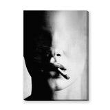 Smoking Portrait Modern Wall Art – Grainy Black and White Close-Up