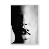 Smoking Portrait Modern Wall Art – Grainy Black and White Close-Up