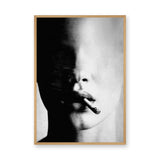 Smoking Portrait Modern Wall Art – Grainy Black and White Close-Up