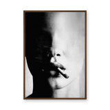 Smoking Portrait Modern Wall Art – Grainy Black and White Close-Up