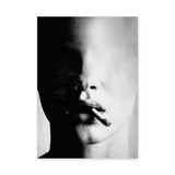 Smoking Portrait Modern Wall Art – Grainy Black and White Close-Up